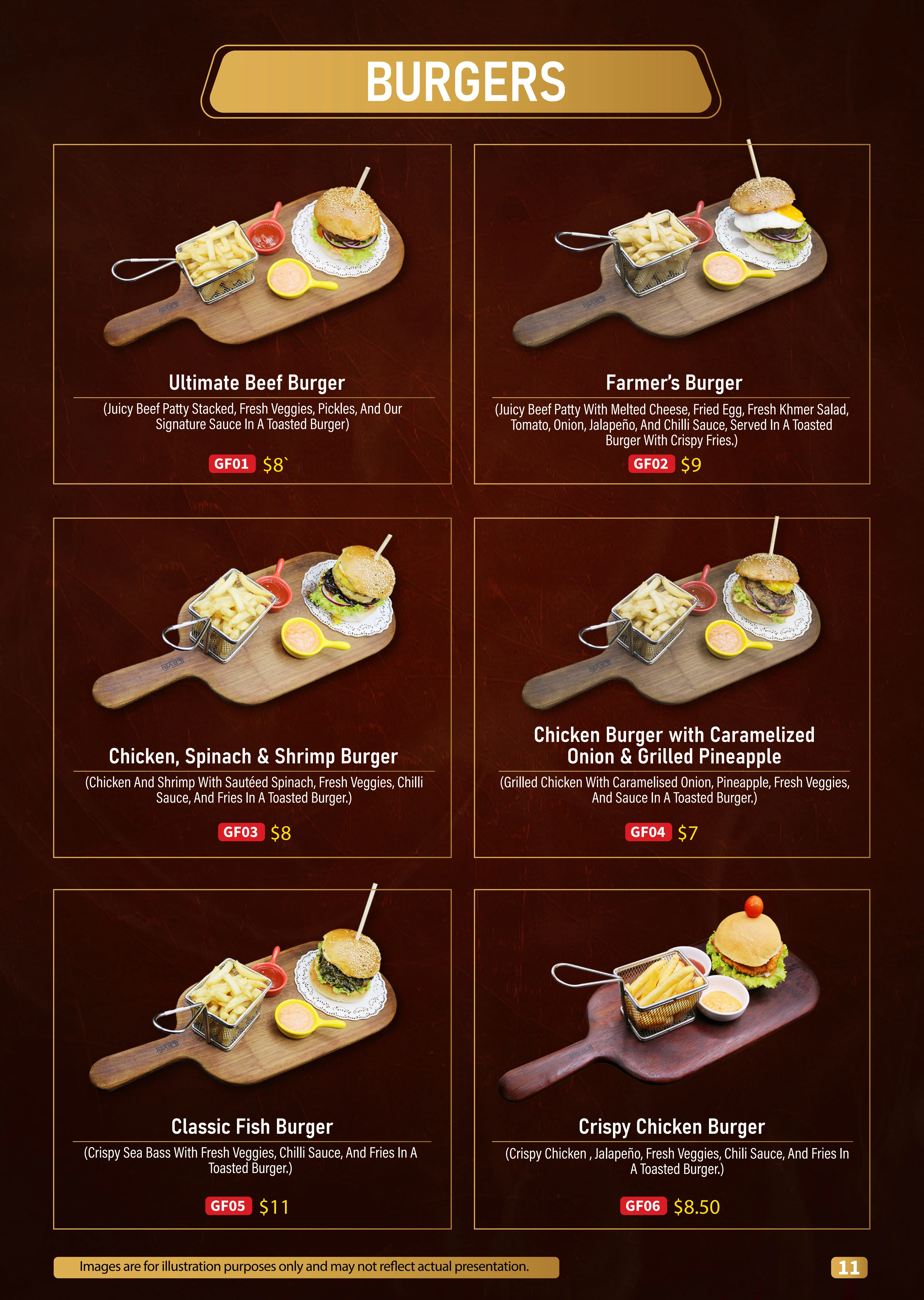 Burger Selection Menu